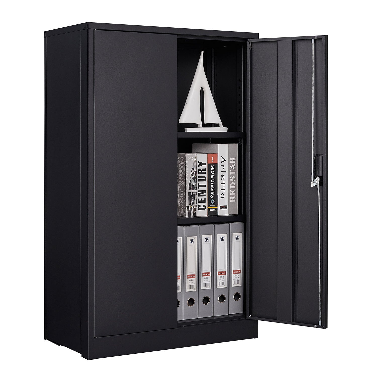 Black Metal Storage Cabinet with Locking Doors and Adjustable Shelf, Folding Filing Locker for Home Office, School, Garage, S