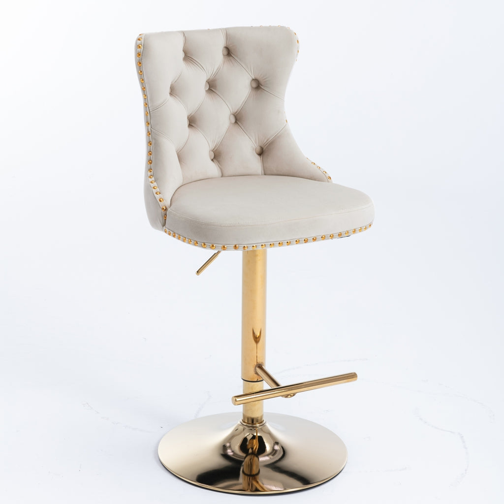 A&A Furniture,Golden Swivel Velvet Barstools Adjusatble Seat Height from 25-33 Inch,Modern Upholstered Bar Stools with Backs Comfortable Tufted for Home Pub and Kitchen Island,Beige,Set of 2 - Grand Goldman Shop