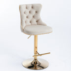 A&A Furniture,Golden Swivel Velvet Barstools Adjusatble Seat Height from 25-33 Inch,Modern Upholstered Bar Stools with Backs Comfortable Tufted for Home Pub and Kitchen Island,Beige,Set of 2 - Grand Goldman Shop