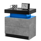 Nightstand LED Bedside Table Cabinet Lights Modern End Side with 2 Drawers for Bedroom (Black+Gray) - Grand Goldman Shop