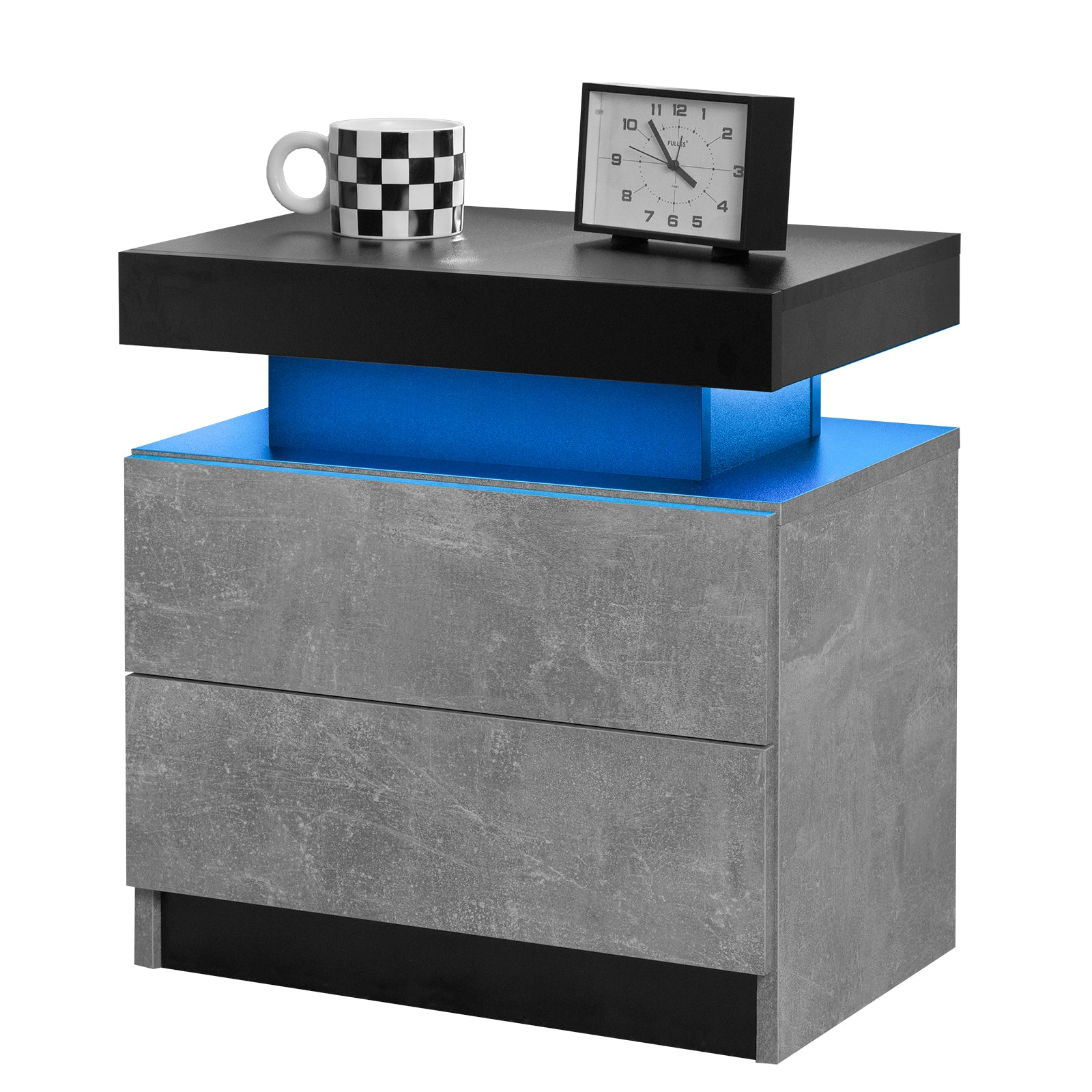 Nightstand LED Bedside Table Cabinet Lights Modern End Side with 2 Drawers for Bedroom (Black+Gray) - Grand Goldman Shop