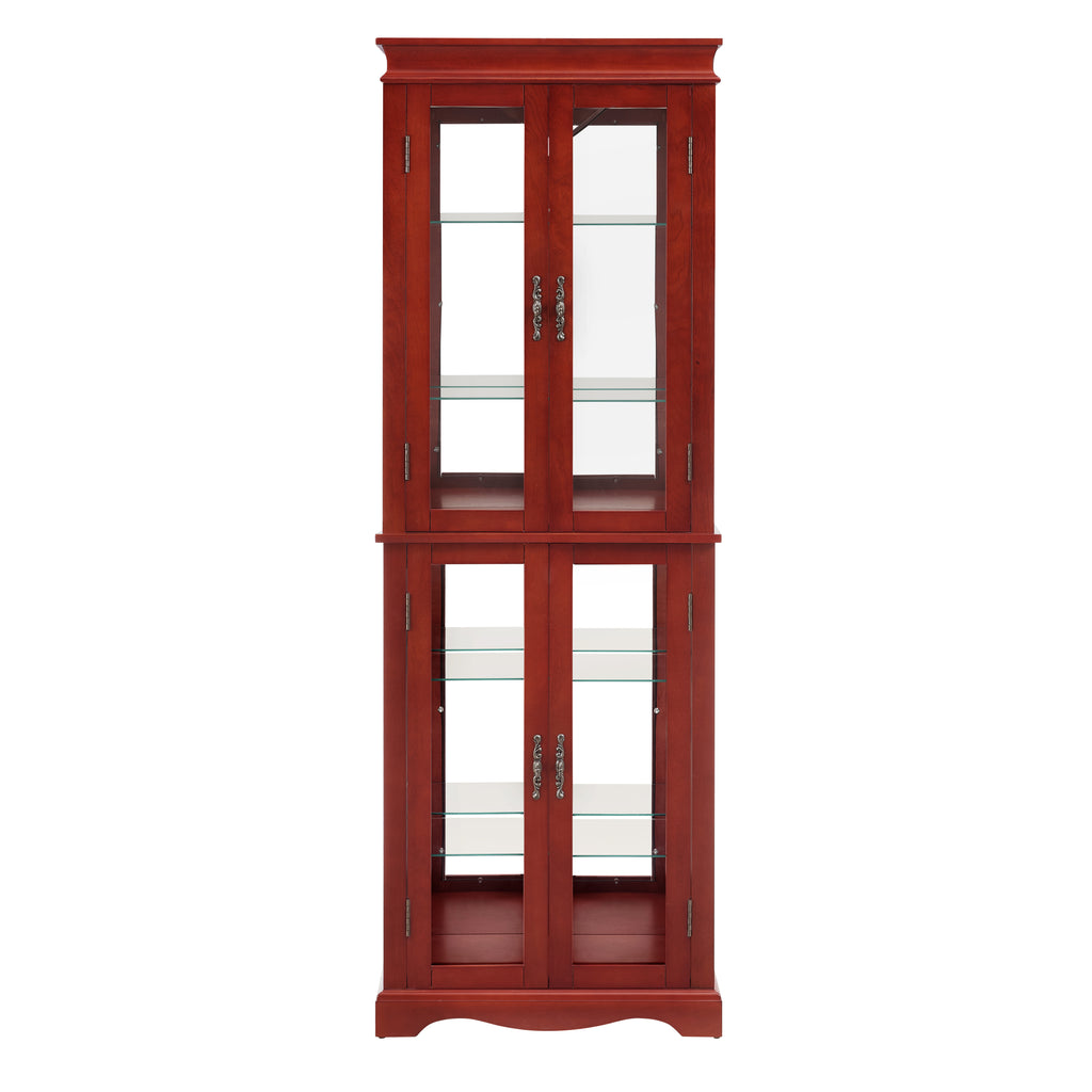 Lighted Glass Curio Display Cabinet,Display Cabinet,Glass Storage Cabinet Glass Wine cabinet Wood Frame Toy Display for Living Room, Kitchen, Pantry light bulb included Cherry - Grand Goldman Shop