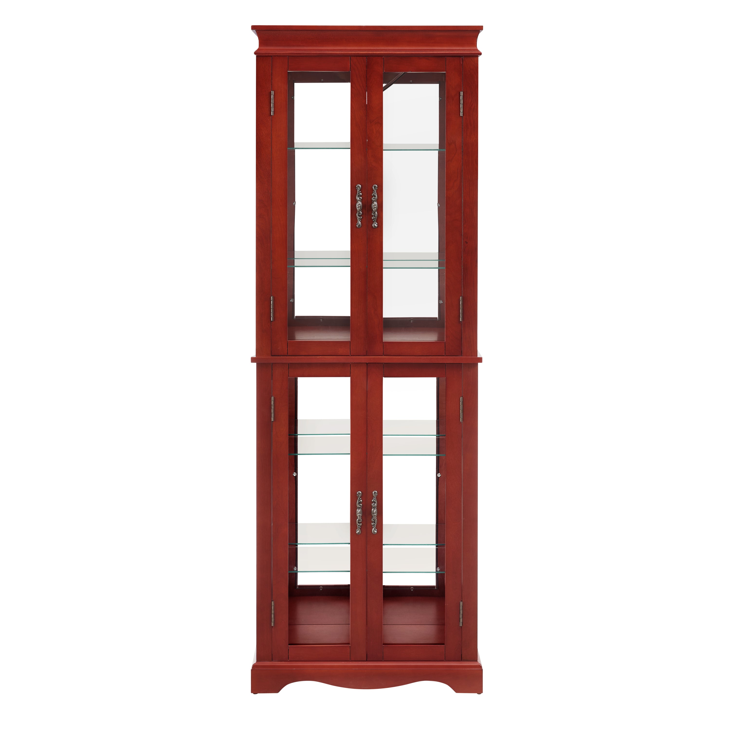 Lighted Glass Curio Display Cabinet,Display Cabinet,Glass Storage Cabinet Glass Wine cabinet Wood Frame Toy Display for Living Room, Kitchen, Pantry light bulb included Cherry - Grand Goldman Shop