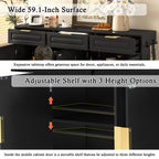 U-Style Farmhouse Sideboard with 3 Drawers & 4 Doors,59.1' Multi-Functional Storage Buffet with Adjustable Shelf and Open Storage Compartments, Suitable for Dining Room, Living Room, Entryway. - Grand Goldman Shop