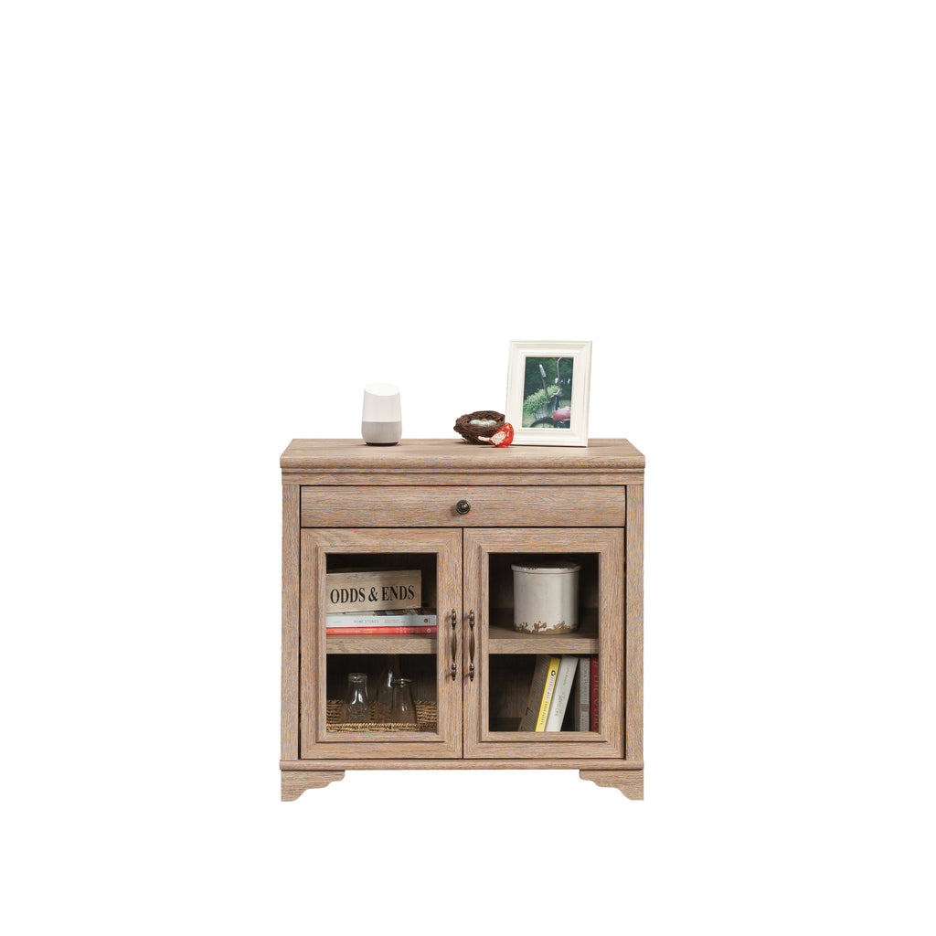 Library Base with 2 Glass Doors and Spacious Drawer, Brown finish - Grand Goldman