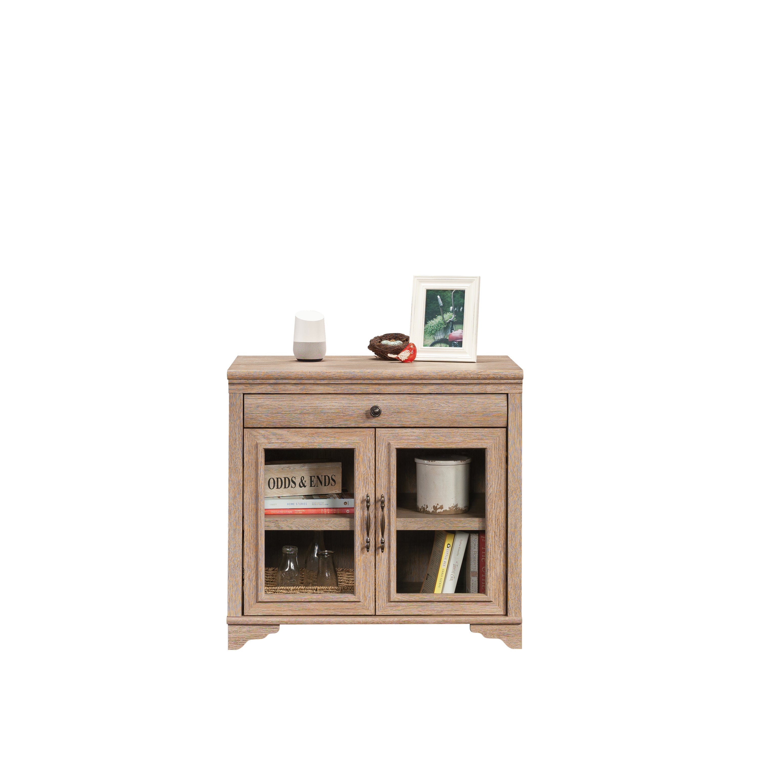 Library Base with 2 Glass Doors and Spacious Drawer, Brown finish - Grand Goldman