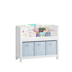 Kids Bookshelf with 3 Tier Front-Facing Storage and 3 Fabric Bins, Wooden Toddler Bookcase for Playroom, Nursery, Bedroom – K