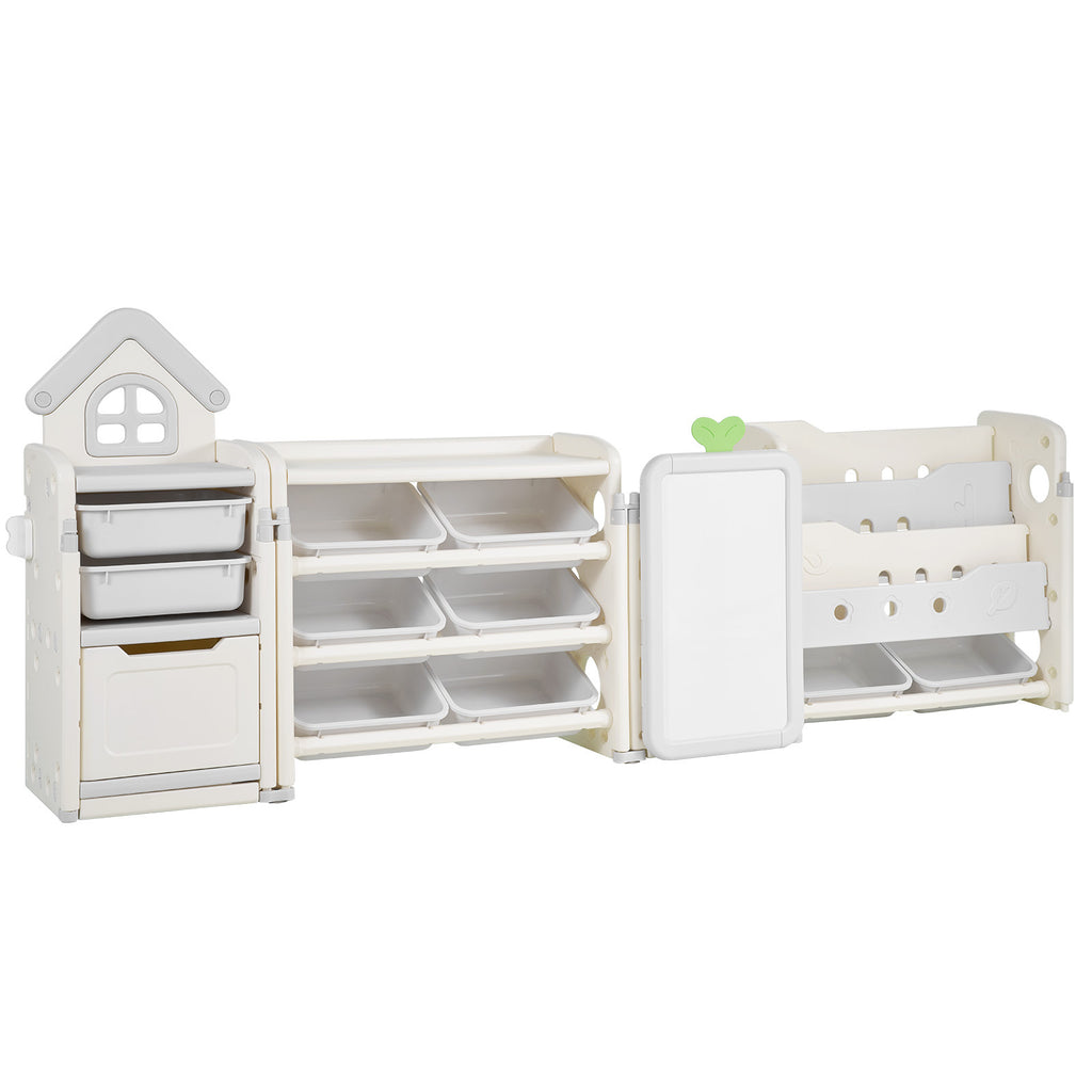 Kids Toy Storage with Bookshelf, 4-Tier Large Toy Storage Organizer with 10 Plastic Movable Bins, Kids Cubby Cabinet with Boo