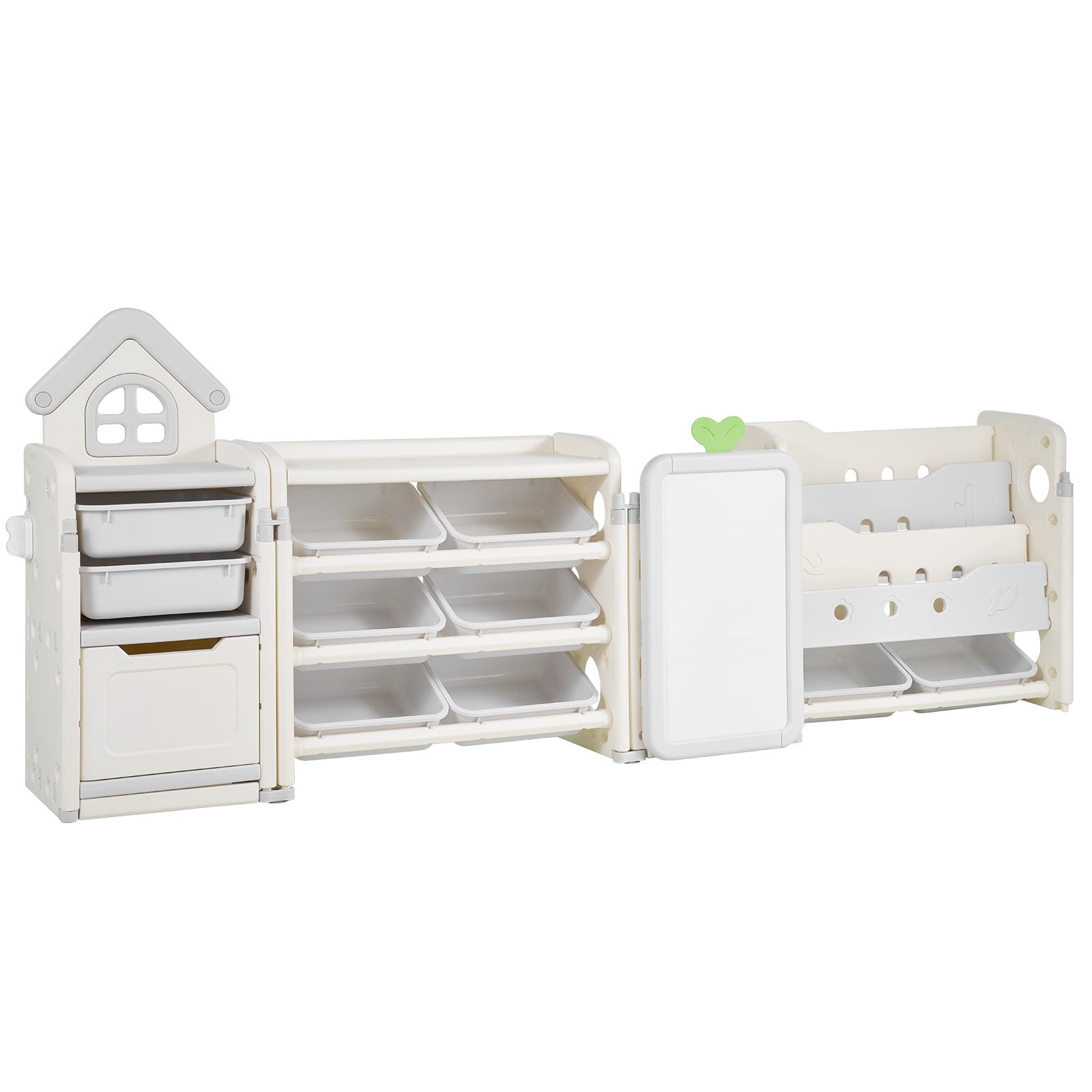 Kids Toy Storage with Bookshelf, 4-Tier Large Toy Storage Organizer with 10 Plastic Movable Bins, Kids Cubby Cabinet with Boo