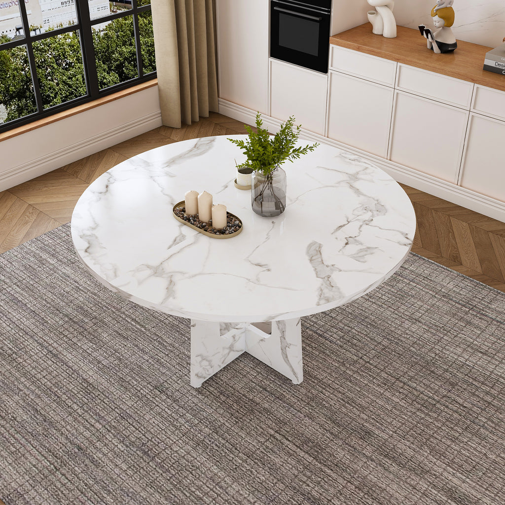 Modern Farmhouse 47.24' Round Dining Table for 4 with Marble White Finish MDF and Iron - Grand Goldman Shop