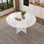 Modern Farmhouse 47.24' Round Dining Table for 4 with Marble White Finish MDF and Iron - Grand Goldman Shop