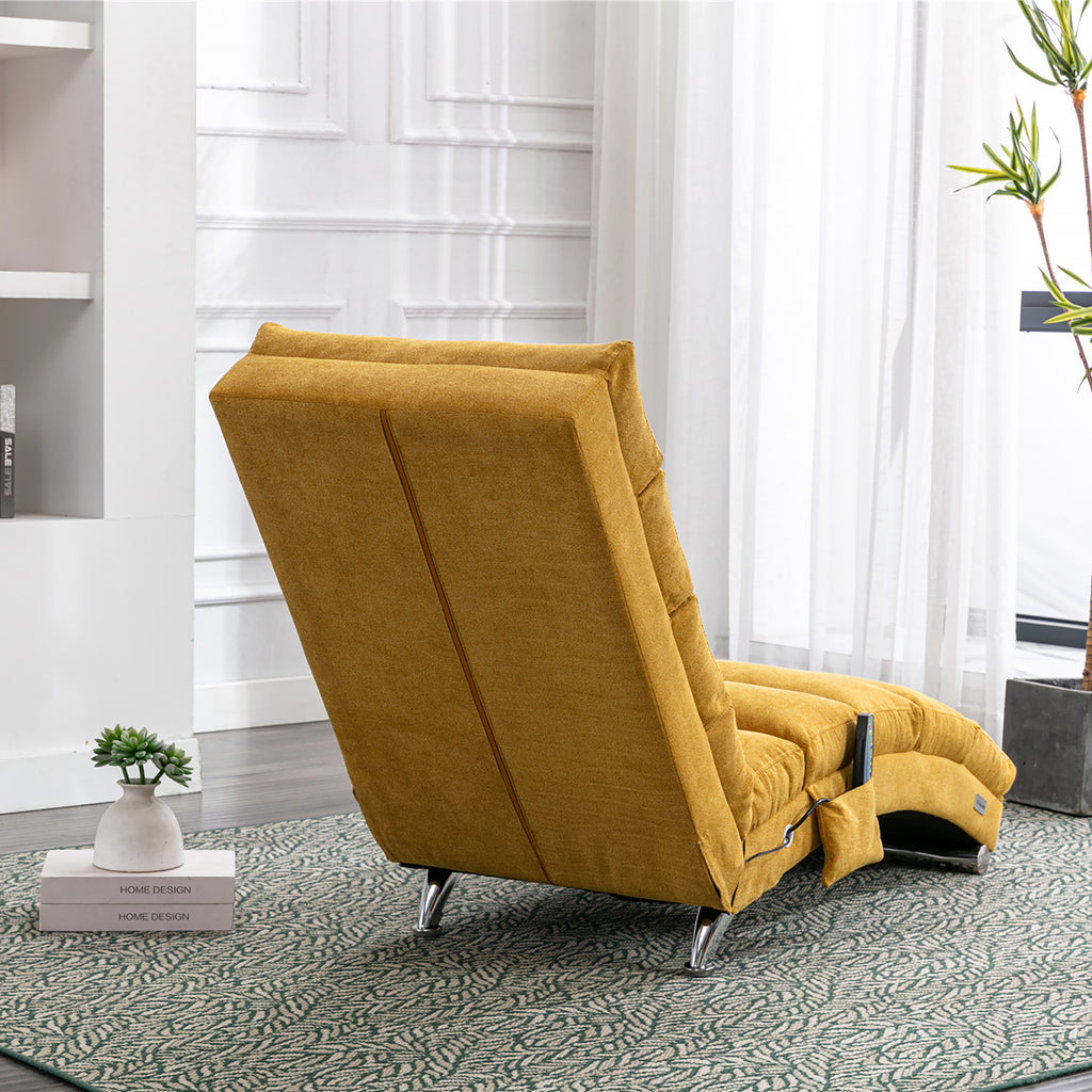 Ergonomic Linen Massage Chaise Lounge with Remote Control, Mustard Color, 5 Modes for Office, Living Room, Bedroom - Grand Goldman Shop