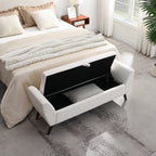 60'' Modern Storage Bench with Rubberwood  Legs, Cream Teddy Fabric, Padded Seat for Living Room & Bedroom - Grand Goldman Shop