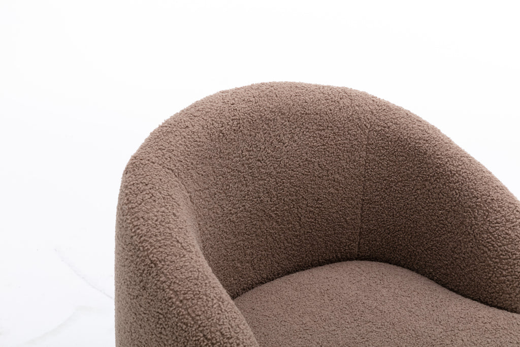 Teddy Fabric Swivel Accent Armchair Barrel Chair With Black Powder Coating Metal Ring,Coffee Brown - Grand Goldman Shop