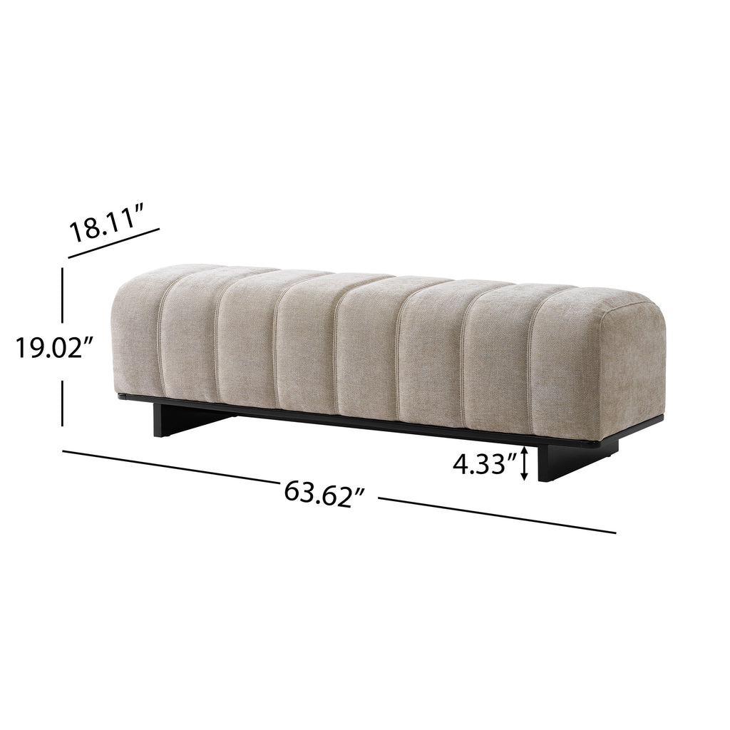 Indoor Dining Bench in Oatmeal Chenille Fabric with Rubber Wood Legs, Comfortable Seating for Dining Room or Living Area - Grand Goldman Shop