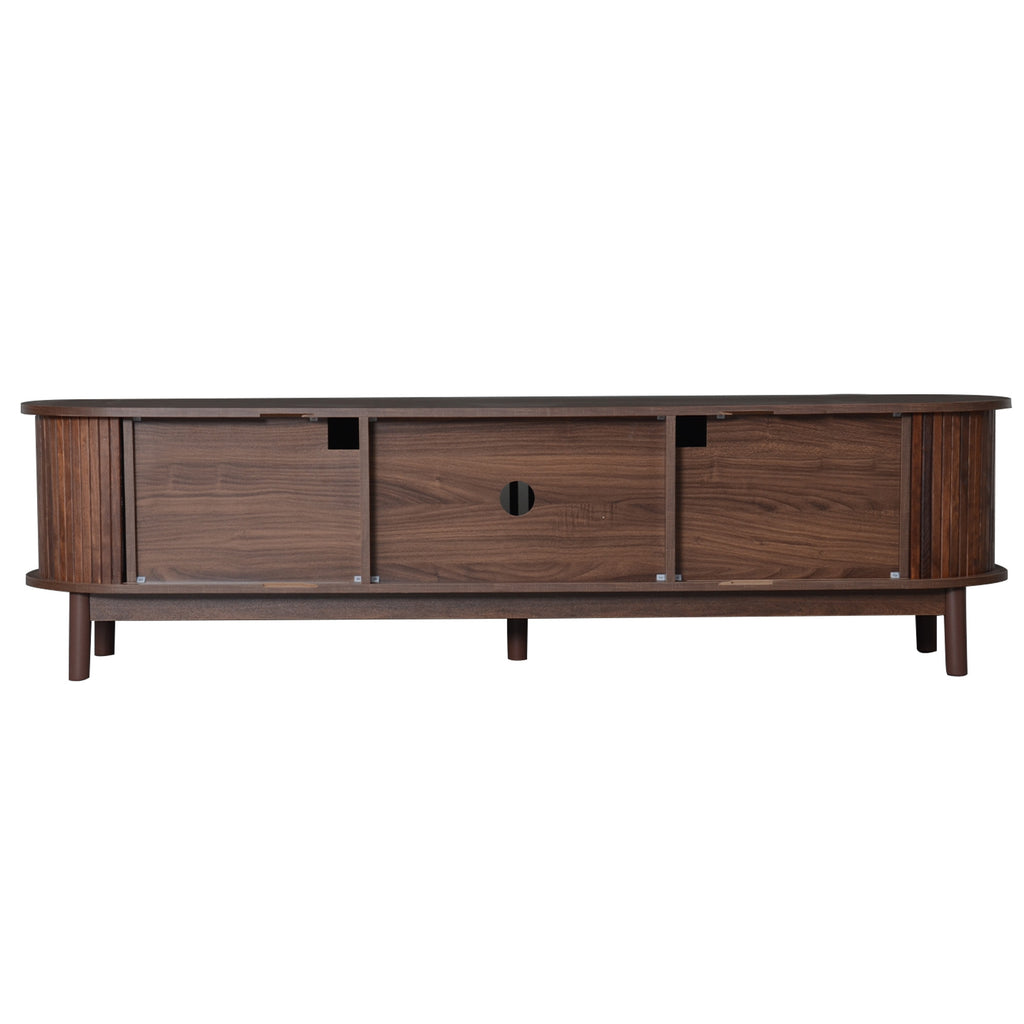 Modern Farmhouse TV Stand for 75' TVs, Wood Entertainment Center with Storage Cabinet, TV Console Table for Living Room, Bedroom in Dark Brown with Solid Wood Legs and MDF Construction - Grand Goldman Shop