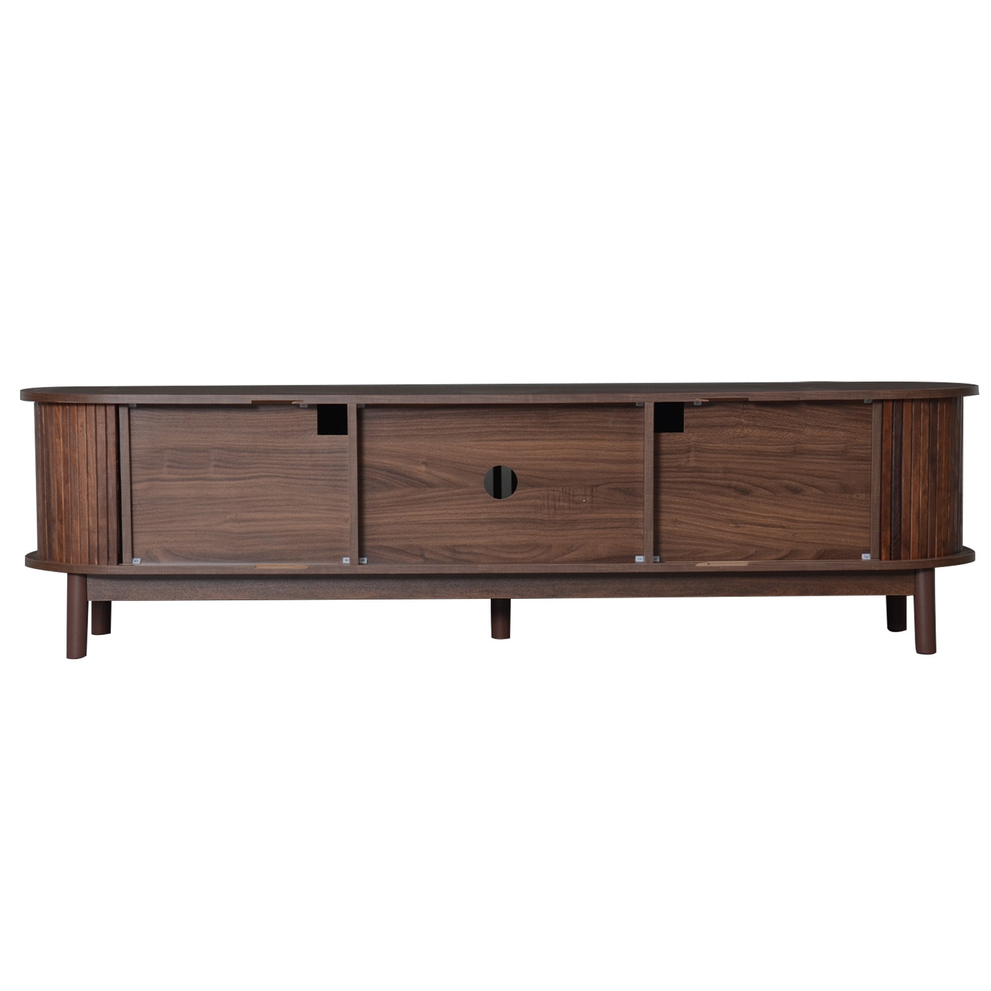Modern Farmhouse TV Stand for 75' TVs, Wood Entertainment Center with Storage Cabinet, TV Console Table for Living Room, Bedroom in Dark Brown with Solid Wood Legs and MDF Construction - Grand Goldman Shop