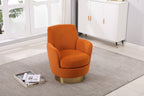 Velvet Swivel Barrel Chair, Swivel Accent Chairs Armchair for Living Room, Reading Chairs for Bedroom Comfy, Round Barrel Chairs with Gold Stainless Steel Base (Orange) - Grand Goldman Shop