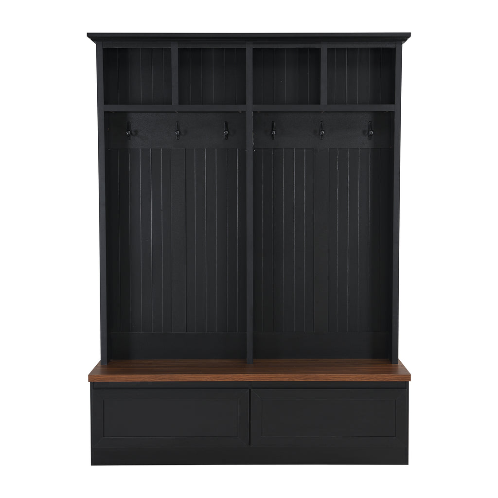 Farmhouse 4-in-1 Hall Tree with Wood Grain Bench, Mudroom Versatile Coat Rack with 2 Large Drawer, Entrance Organizer for Hallway, Living Room, Black, 55.9'W (OLD SKU: N721P313099B) - Grand Goldman Shop