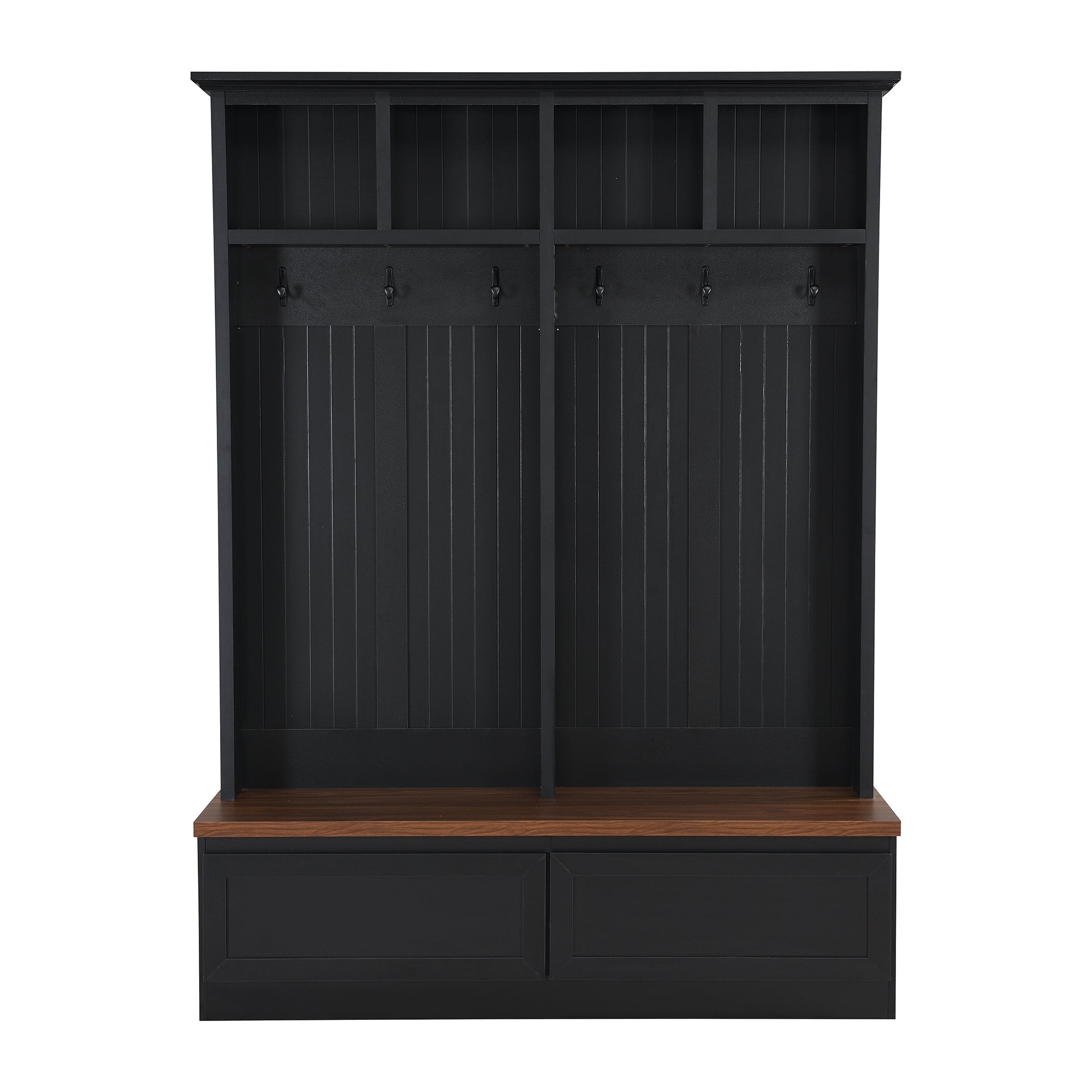 Farmhouse 4-in-1 Hall Tree with Wood Grain Bench, Mudroom Versatile Coat Rack with 2 Large Drawer, Entrance Organizer for Hallway, Living Room, Black, 55.9'W (OLD SKU: N721P313099B) - Grand Goldman Shop