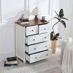 White Dresser with 5 Drawers, Tall Chest of Drawers, 5 Drawer Dresser with Deep Space, Wood Storage Cabinet for Living Room, Hallway, Office, White - Grand Goldman Shop
