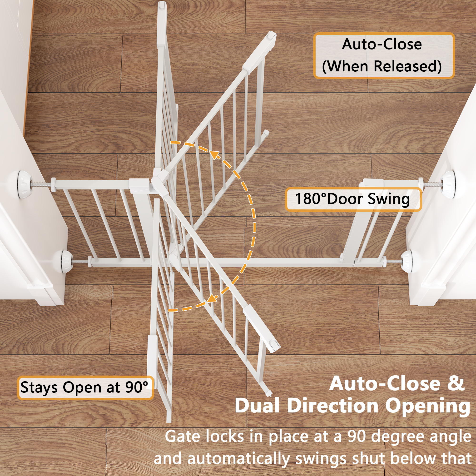 Stylish 29.5-45.3' Wide Baby Gate with wall protector for Stairs, Dog Gate Indoor for Doorways, No Drilling Pressure Mounted 