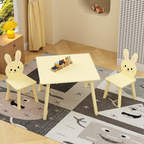 Kids Table and Chair Set with 2 Bunny Chairs, Children's Wooden Activity Table for Toddlers, Cute Animal Design Study Play Se