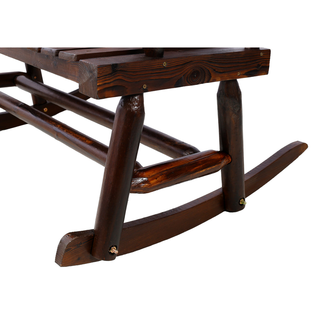 Outdoor Wood Rocking Bench Carbonized Double Rocking Chair for 2 Persons with Wide Curved Seat, Porch Rocker for Porch, Garden, Backyard, Rustic Brown - Grand Goldman Shop