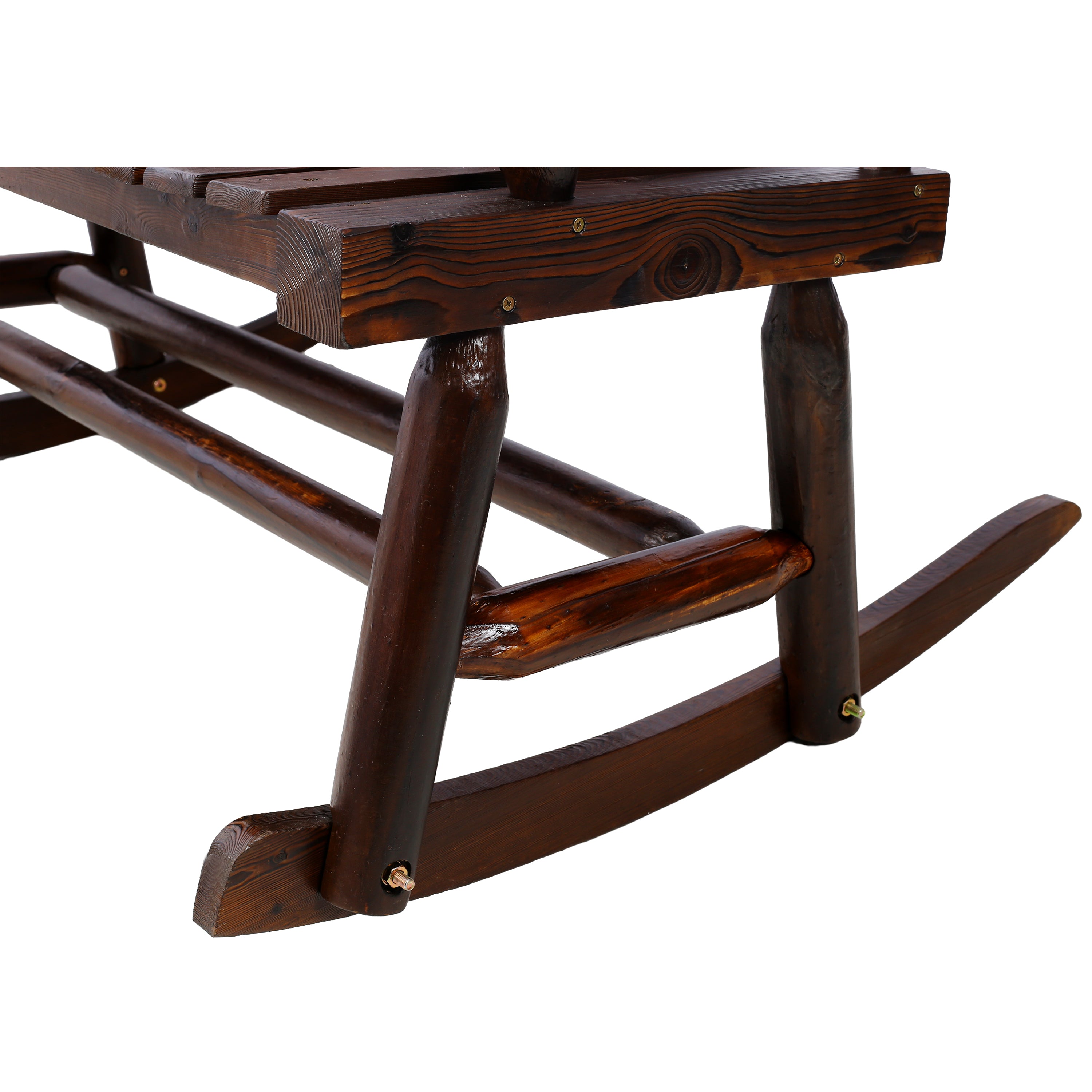 Outdoor Wood Rocking Bench Carbonized Double Rocking Chair for 2 Persons with Wide Curved Seat, Porch Rocker for Porch, Garden, Backyard, Rustic Brown - Grand Goldman Shop