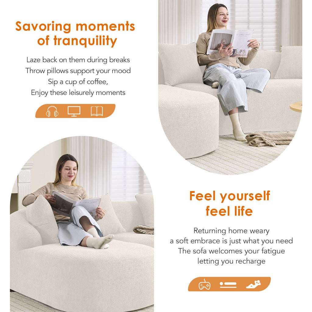 Boneless L-Shape Sectional Sofa with Curved Chaise,White Modular Chenille Compression Couch,30D High-Density Foam,Minimalist Modular Couches Sleeper for Living Room Bedroom Apartment Lounge. - Grand Goldman Shop