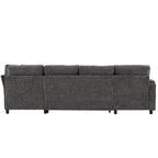 Versatile U-Shaped Sectional Sofa Bed with Storage, Cup Holders, Charging Ports in Grey Chenille - Grand Goldman Shop