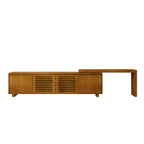 63' Mid-Century Modern Extendable TV Stand for TVs up to 75', Media Console TV Cabinet for Living Room, Farmhouse Entertainment Cabinet with Storage & Adjustable Panel - Grand Goldman Shop