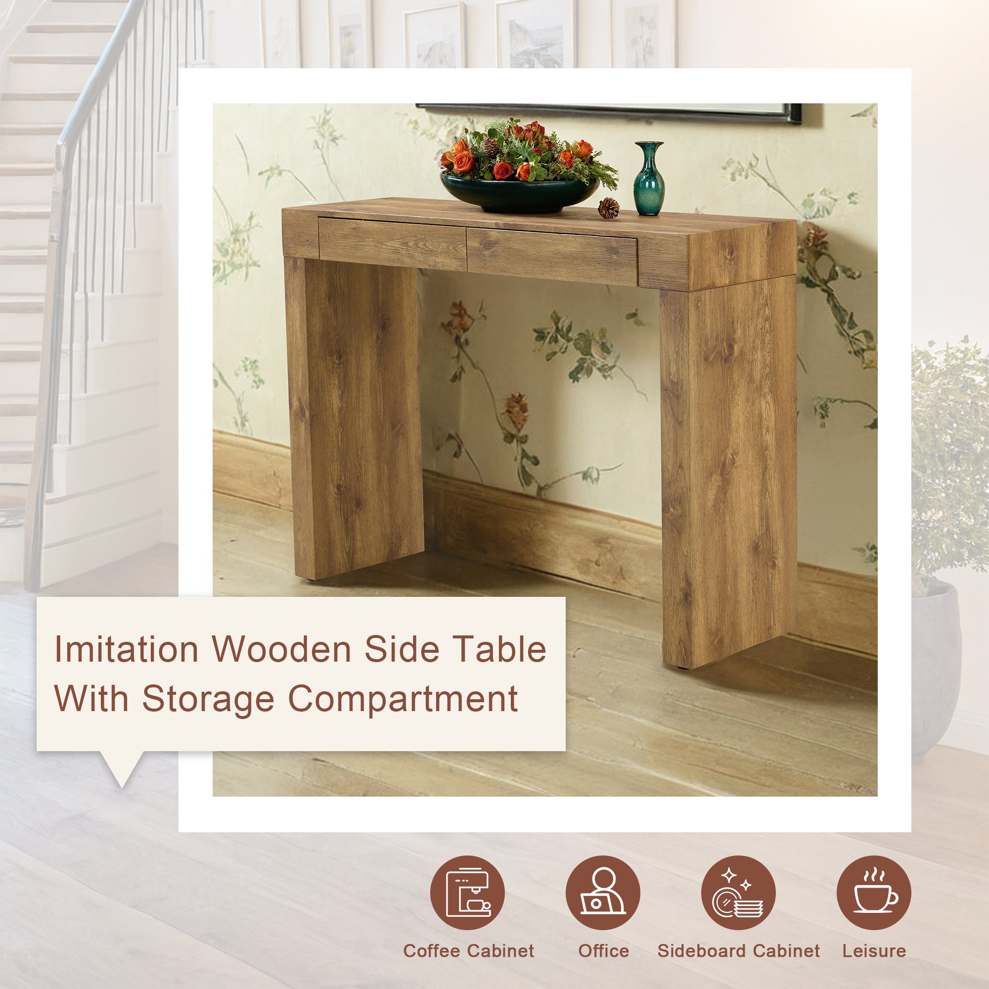 Elegant Natural Wood Grain Bar Table-50 Inches Long, a Practical Choice for Modern Homes.Wood Grain Texture Sticker,Equipped With Two Drawers.Serving As A Bar Table Or A Desk. - Grand Goldman Shop