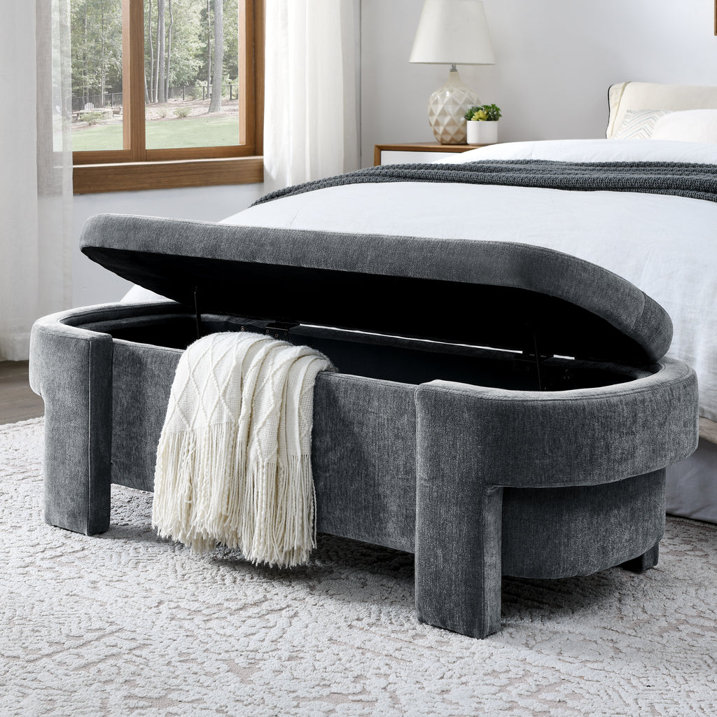 Chenille Upholstered Bench with Large Storage Space for the Living Room, Entryway and Bedroom,Grey,( 51.5''x20.5''x17'' ) - Grand Goldman Shop