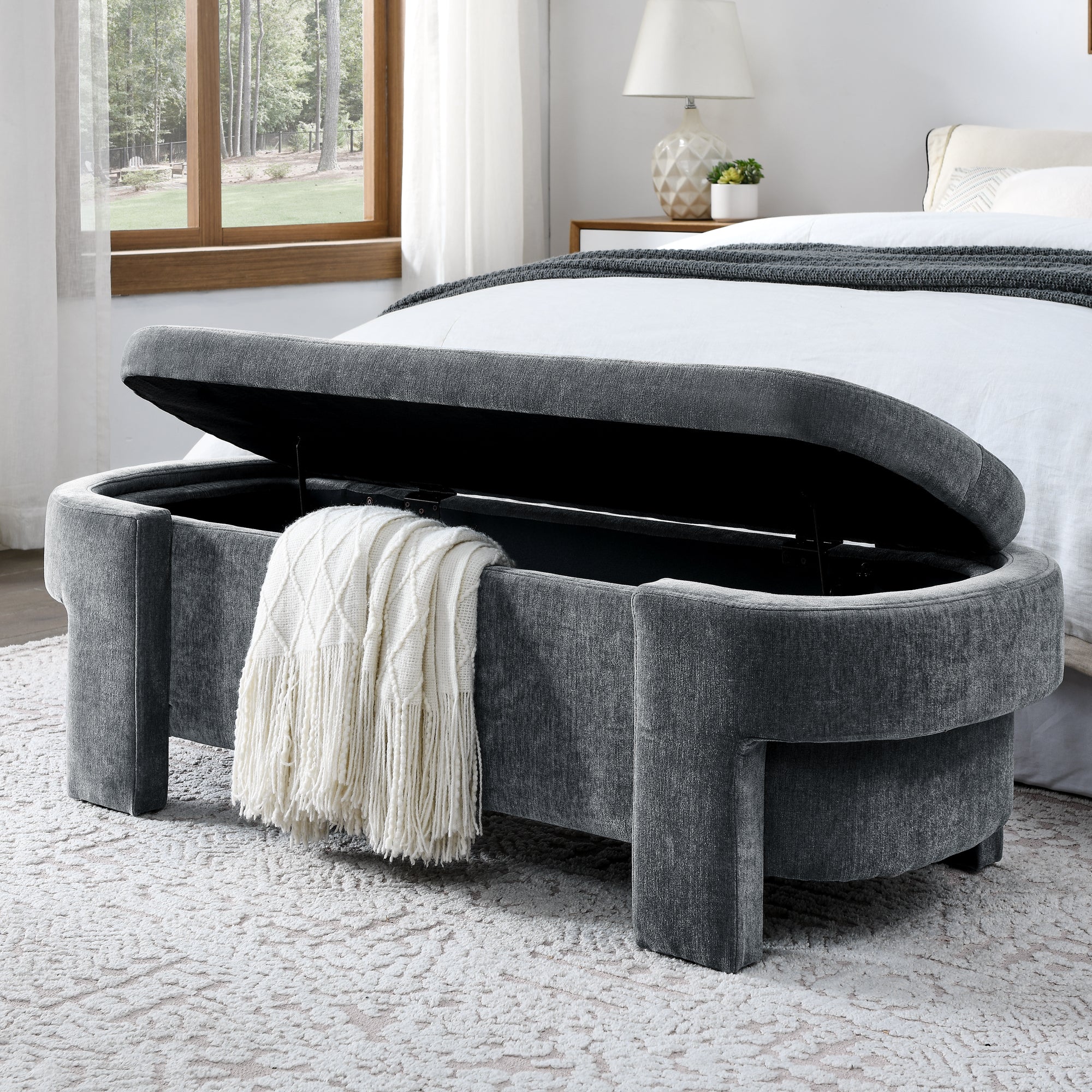 Chenille Upholstered Bench with Large Storage Space for the Living Room, Entryway and Bedroom,Grey,( 51.5''x20.5''x17'' ) - Grand Goldman Shop