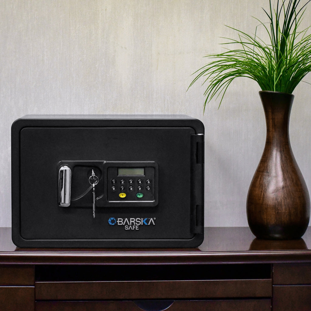 Keypad Fireproof Security Safe in Black Steel, 0.54 Cubic Ft, Durable and Secure - Grand Goldman