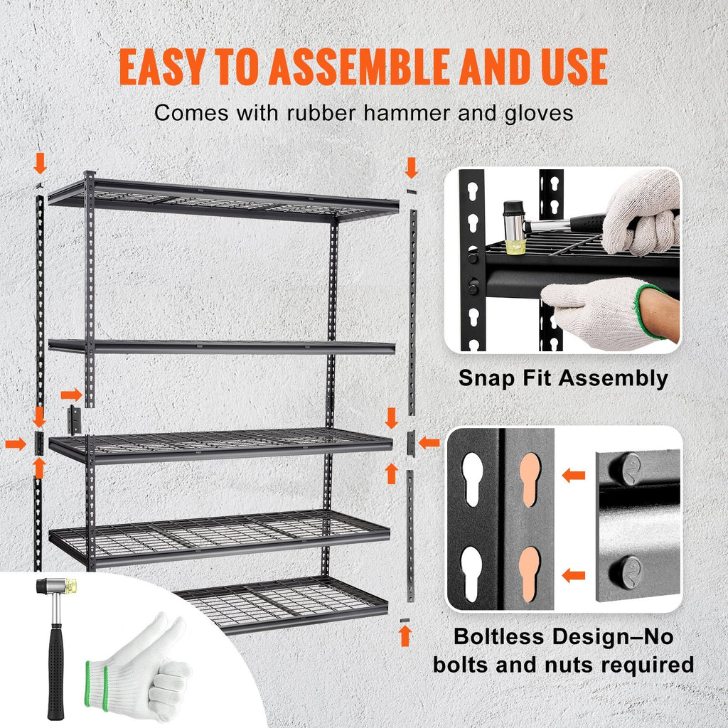 Storage Shelving Unit, 5-Tier Adjustable, 2000 lbs Capacity, Heavy Duty Garage Shelves Metal Organizer Wire Rack, Black, 60' L x 24' W x 78' H for Kitchen Pantry Basement Bathroom Laundry Closet - Grand Goldman Shop