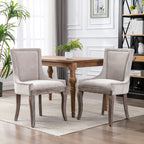 A&A Furniture Ultra Side Dining Chair with Thickened Fabric and Bronze Nail Head, Beige, Set of 2 - Grand Goldman Shop