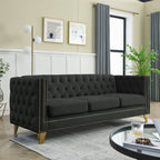 Modern Black Velvet Sofa with Button Tufting and Metal Legs, 3-Seater Couch for Living Room or Bedroom, Upholstered in Soft Velvet with Solid Wood Frame - Grand Goldman Shop