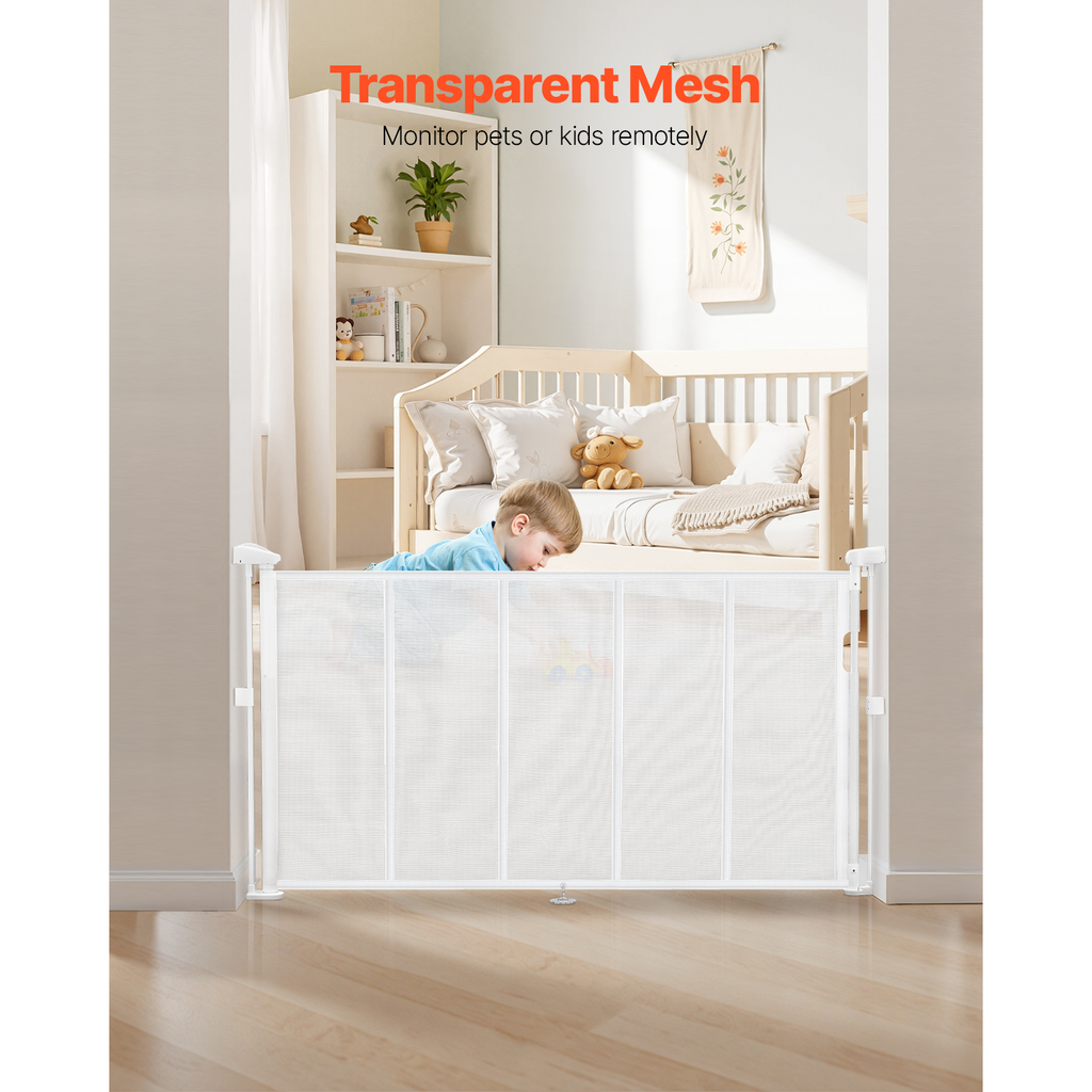 Retractable Baby Gate 34 in Tall Extend to 55 in Wide for Kids or Pets White - Grand Goldman