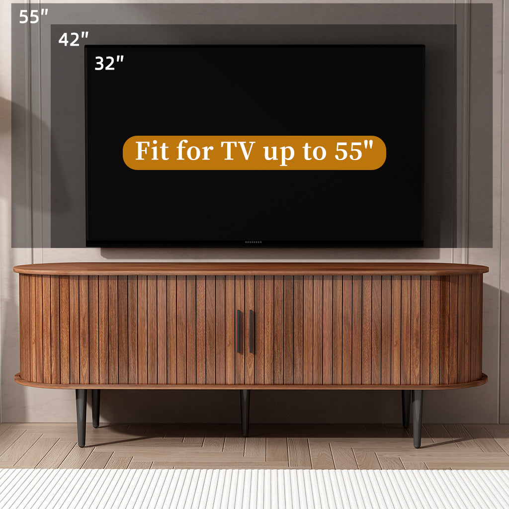 TV Stand, 55' Modern TV Console Table with Storage Compartment and Sliding Door, Gaming Entertainment Center with Cabinet for Living Room, Bedroom, Office (Walnut) - Grand Goldman Shop