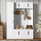 VIBE HAUS 79'' Tall Modern Hall Tree with Shoe Storage, 4-in-1 Entryway Bench with 6 Cabinets, 4 Coat Hooks & Adjustable Shelf for Hallway, living room, White - Grand Goldman Shop