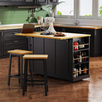 K&K 53inch Large Kitchen Island with Drop Leaf,Power Outlet,Door Internal Storage Rack,Rolling Kitchen Cart on 5 Wheels with 5 Open Side Racks for Kitchen,Black(Two Packages)(Stools not included) - Grand Goldman Shop