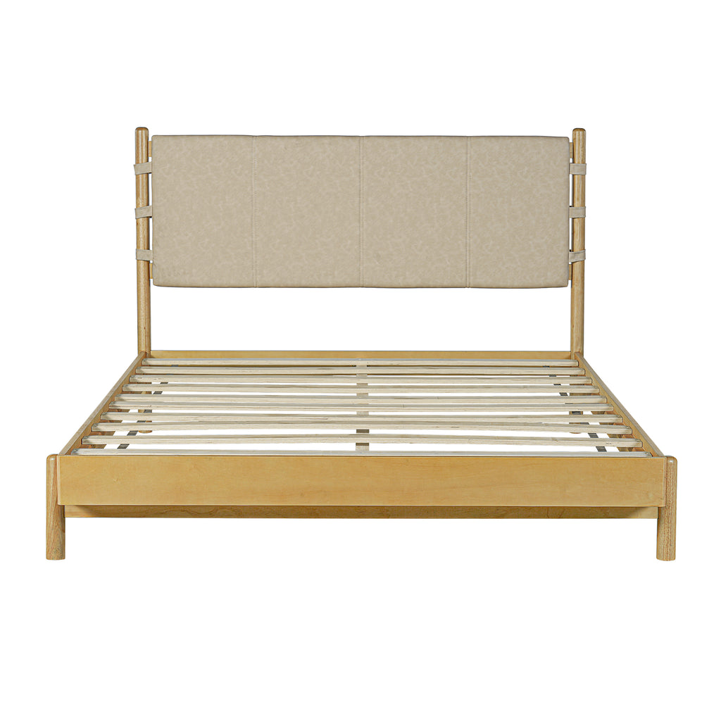 Modern Queen Bed Frame Set with 2 Nightstands, Beige Wood Platform Bed with Headboard and Matching Bedside Tables for Bedroom - Grand Goldman Shop