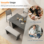 TREXM 6-Piece Retro Dining Table Set for 6, 60' Wood Kitchen Table and Chairs Set of 4 with Bench Designed Trestle Base for kitchen & Dining Room (Gray) - Grand Goldman Shop
