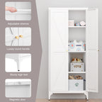 White Metal Adjustable 2-Door Storage Cabinet with Powder-Coated Steel, Striped Design, Gold Handles, 4 Adjustable Shelves fo