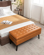 Storage Bench with Storage Bench for Bedroom End of Bed Bench Foot of Bed Bench Entryway Bench Storage Ottoman Bench 43.3' W x 17.7' Brown Leather Bench - Grand Goldman Shop