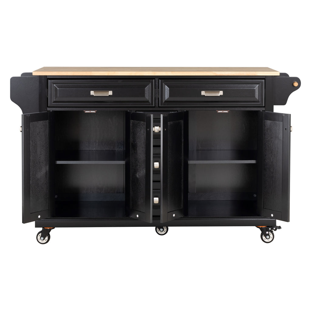 Kitchen Island with Rubber wood Countertop, Kitchen Cart on 5 Wheels with Storage Cabinet and 5 Drawers for Dinning Room, Black - Grand Goldman Shop
