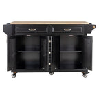 Kitchen Island with Rubber wood Countertop, Kitchen Cart on 5 Wheels with Storage Cabinet and 5 Drawers for Dinning Room, Black - Grand Goldman Shop