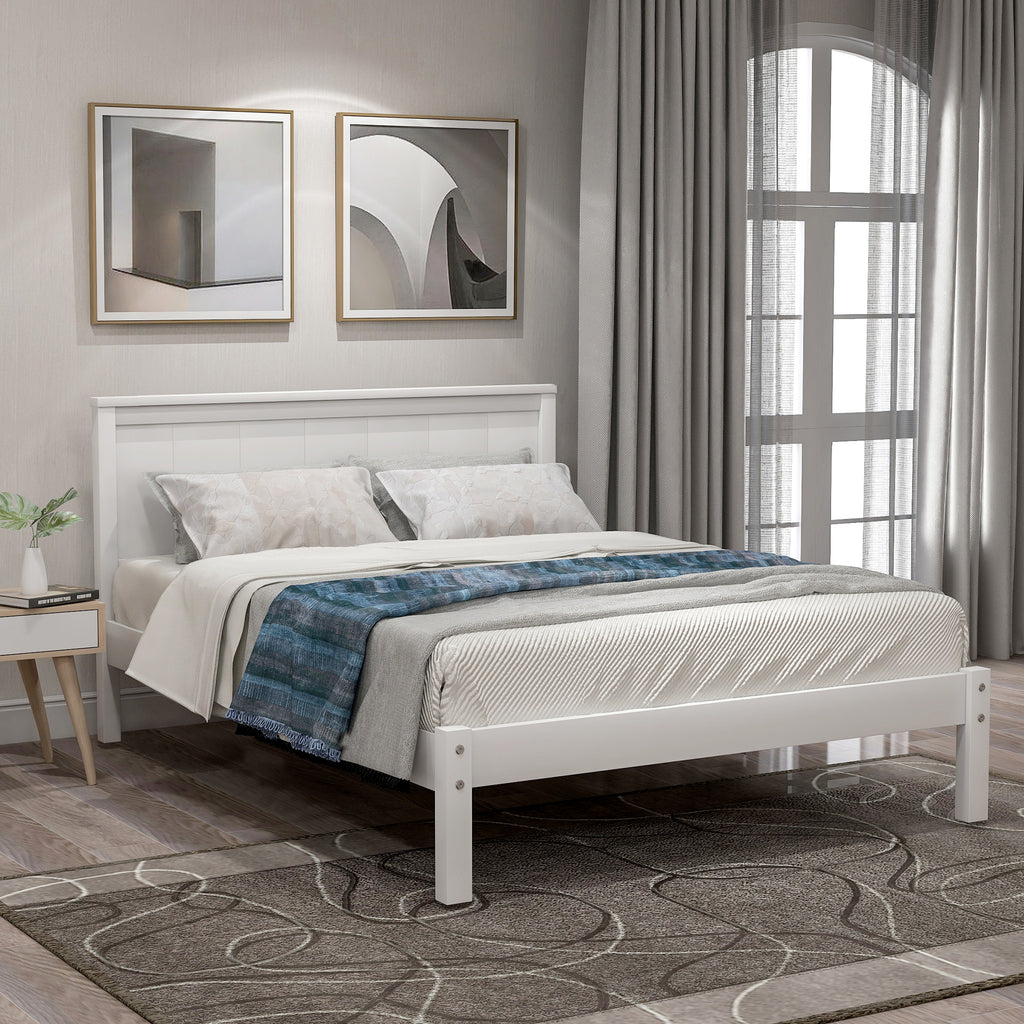 White Platform Bed Frame with Headboard, Wood Slat Support, No Box Spring Needed, Twin, Pine and MDF - Grand Goldman Shop